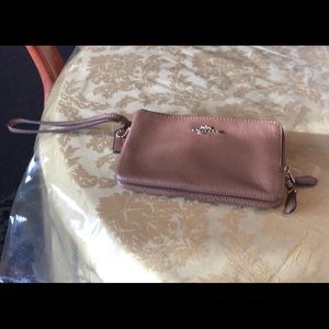 Brown Double Zipper Coach Wristlet